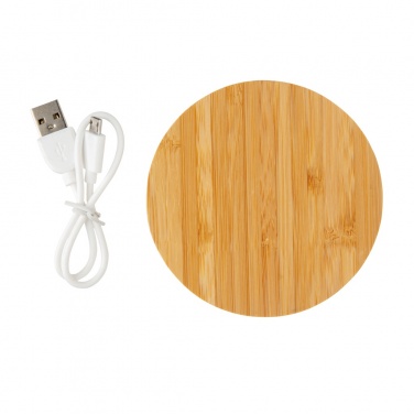 Logo trade promotional items image of: Bamboo 5W round wireless charger
